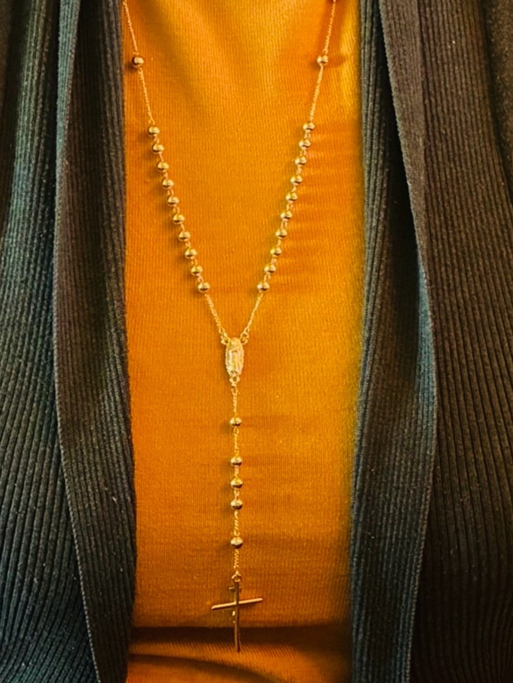 Gold Rosary Bead Cross Necklace - Elegant Women’s Pendant